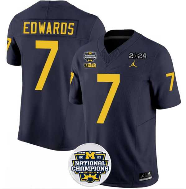 Mens Michigan Wolverines #7 Donovan Edwards 2024 F.U.S.E. Navy National Championship Stitched Jersey Dzhi